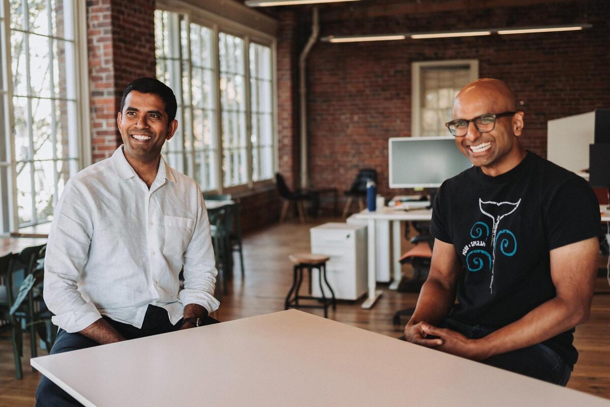Manoj Pinna and Vinay Reddy of Harbor Books, at their office